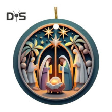 (as the picture, E) Christmas Jesus Nativity Ornaments The Birth of Jesus Keepsake 2D Acrylic Hanging Pendant for Home Tree Door Car Decor