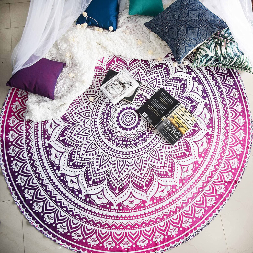 raajsee Pink Ombre Round Beach Tapestry Hippie/Boho Beach Blanket Roundie/Indian Cotton Throw Bohemian Round Table Cloth/Yoga Mat Meditation Picnic Ru-image-OPC-PFNFV78-NEW