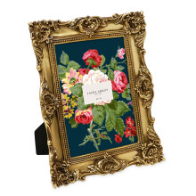 Laura Ashley 5x7 Gold Ornate Textured Hand-Crafted Resin Picture Frame with Easel & Hook for Tabletop & Wall Display Decorative Floral Design Home D?