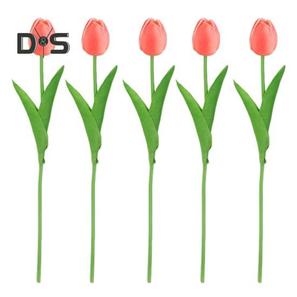 (hot pink) 5 Pcs Simulated Tulip 34cm Artificial Tulip Fake Flowers Faux Tulip Bulk Mother's Day Gift for Vase Home Kitchen Wedding Spring Party Decorations