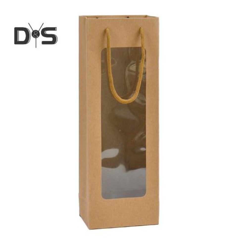 (brown) Red Wine Storage Bag Thick Paper Reinforced Bottom Transparent Window Design Wedding Party Reusable Liquor Bag With Handle
