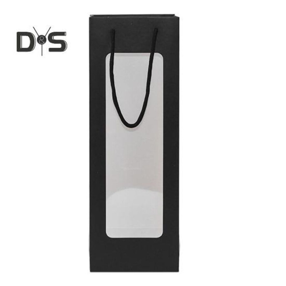 (black) Red Wine Storage Bag Thick Paper Reinforced Bottom Transparent Window Design Wedding Party Reusable Liquor Bag With Handle