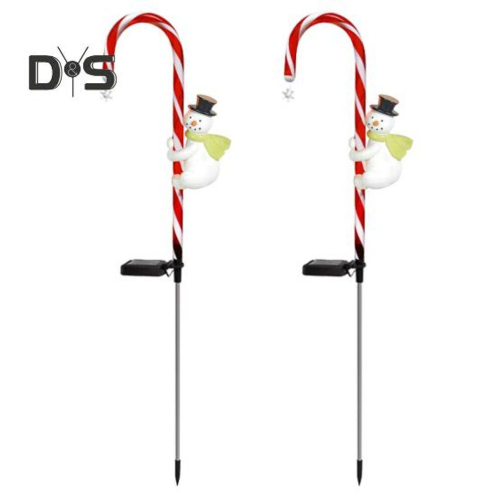 (as the picture, Snowman) 2pcs Solar Christmas Candy Cane Lights Santa Claus Snowman Pathway Lights Outdoor Waterproof Walkway Light Markers With Stakes For Garden Yard