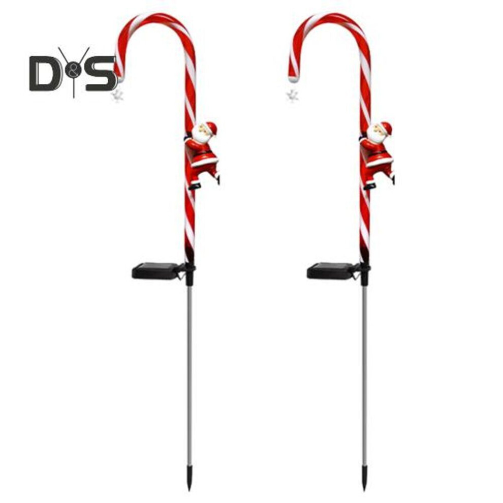 (as the picture, Santa Claus) 2pcs Solar Christmas Candy Cane Lights Santa Claus Snowman Pathway Lights Outdoor Waterproof Walkway Light Markers With Stakes For Garden Yard