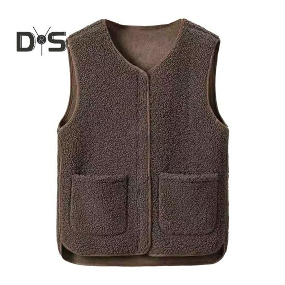 (dark coffee, XL) Lady Vest Jacket With Dual Pockets Zip-up Fleece Sleeveless Cardigan Plus Size Loose Round Neck Waistcoat Daily School Travel Vest Coat