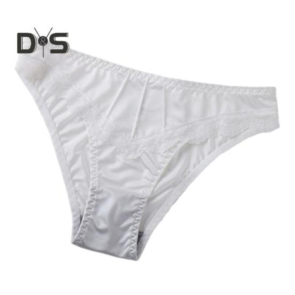 (white, XL) Women Underpants Low-waist Seamless Floral Lace Trim Silky Stretchable Panties Daily Wear Honeymoon Wedding Night Thong