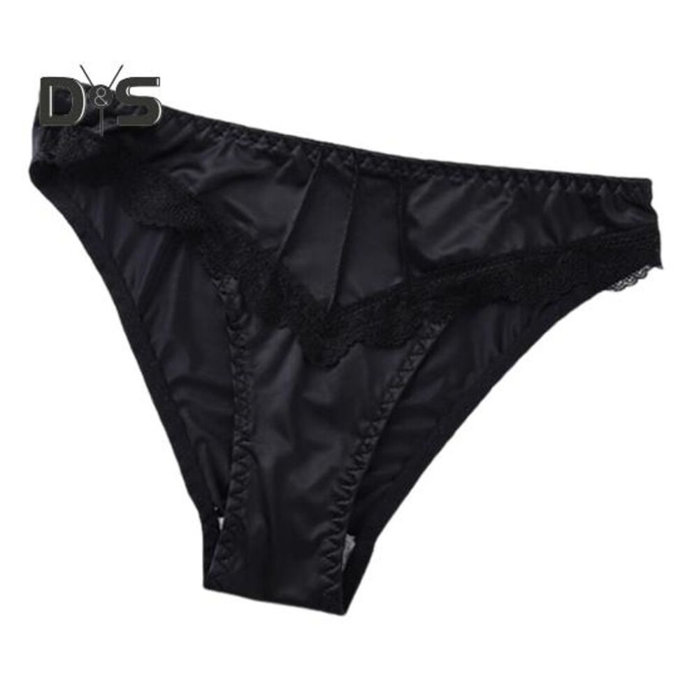 (black, L) Women Underpants Low-waist Seamless Floral Lace Trim Silky Stretchable Panties Daily Wear Honeymoon Wedding Night Thong