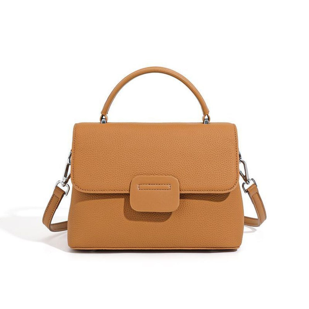 (golden brown) Classic Ladies' Soft Leather Shell Bag - One-shoulder & Two-strap Options, Large Capacity, Fashionable Cowhide Design