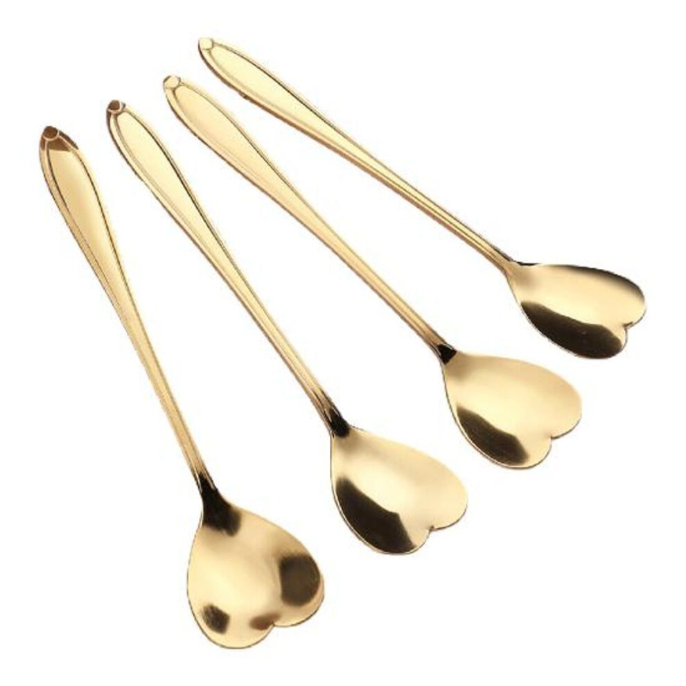 (golden) 4pcs/set Beautiful Flower Shape Coffee Spoon Long Handle Ergonomic Stainless Steel Dessert Spoon