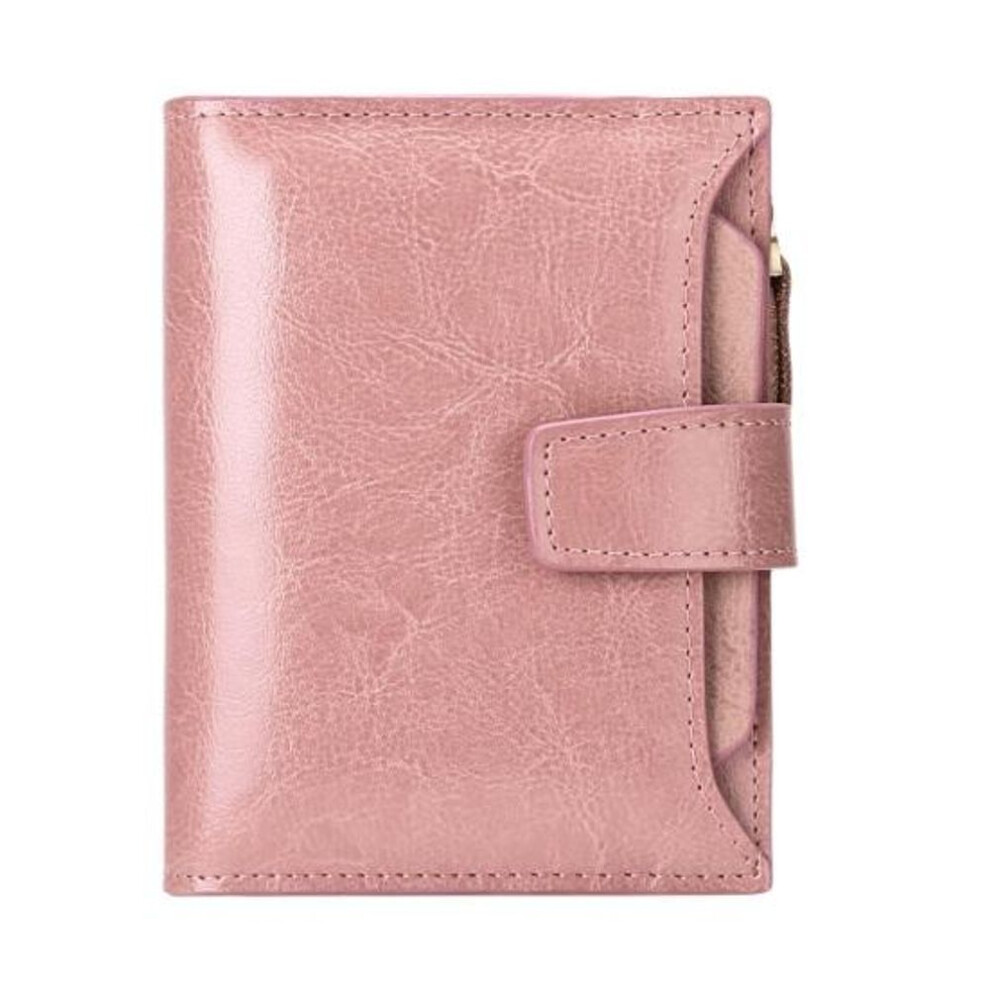 (pink) Women Wallet Smooth Faux Leather Zipper Closure Rfid Protection Multi Pockets Large Capacity Phone Cash Changes Storage Purse Short Card Holder