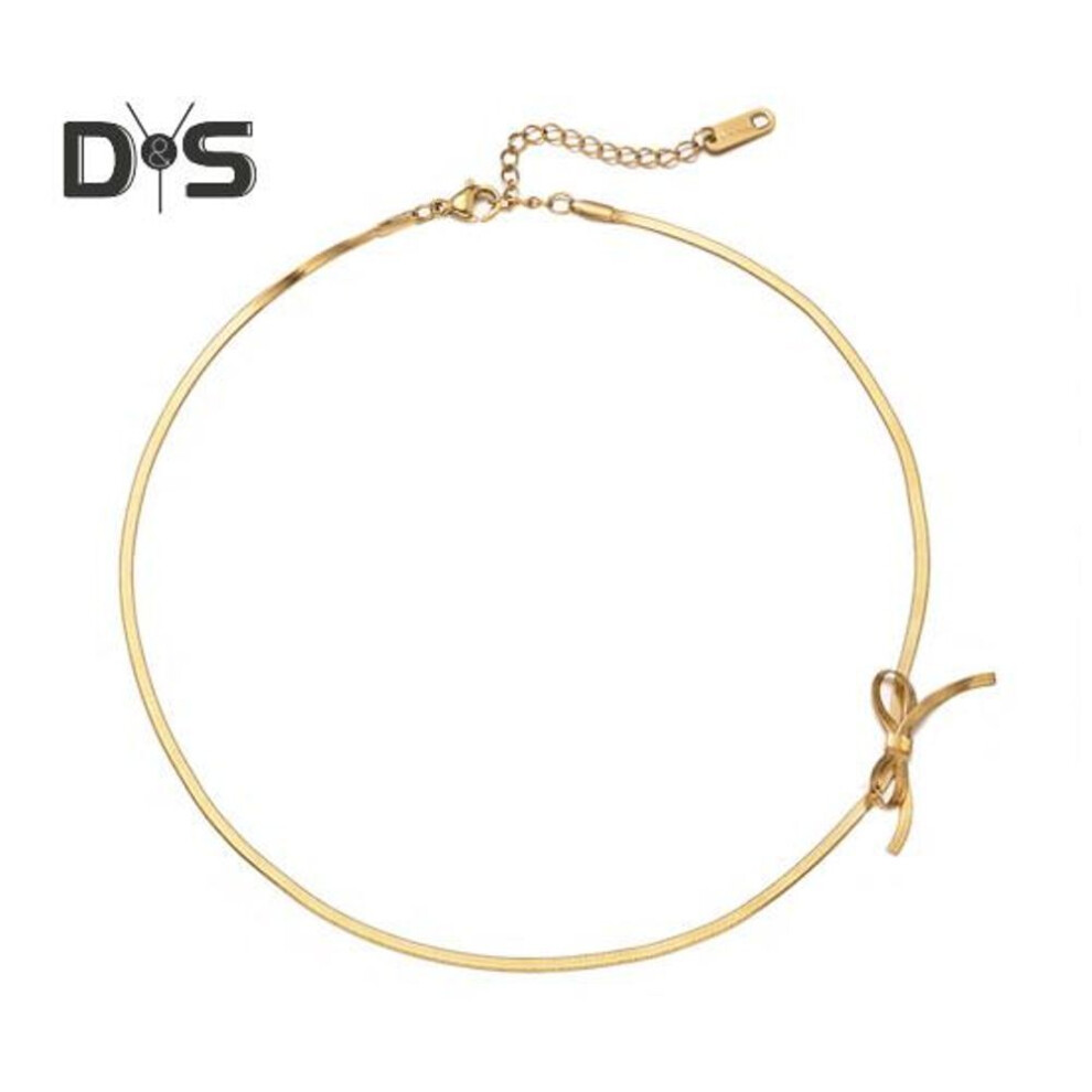 (golden) Women Elegant Choker Necklace Bowknot Pendant Adjustable Length Short Necklace Exquisite Jewelry Gift