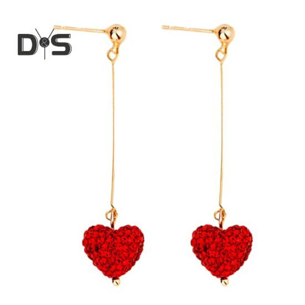 (as the picture, A) 1 Pair Women Hook Earrings Artificial Crystal Red Heart Glitter Pendant Dangle Earrings Jewelry Gift
