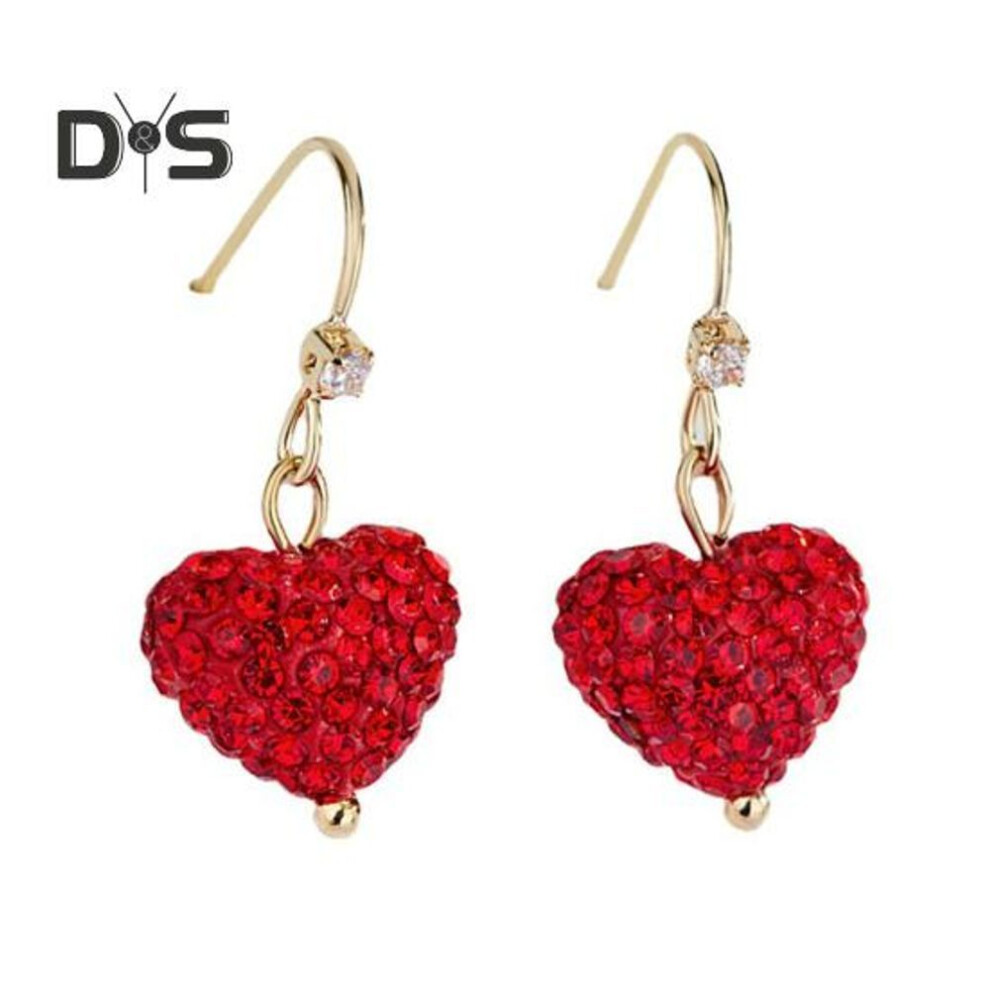 (as the picture, B) 1 Pair Women Hook Earrings Artificial Crystal Red Heart Glitter Pendant Dangle Earrings Jewelry Gift