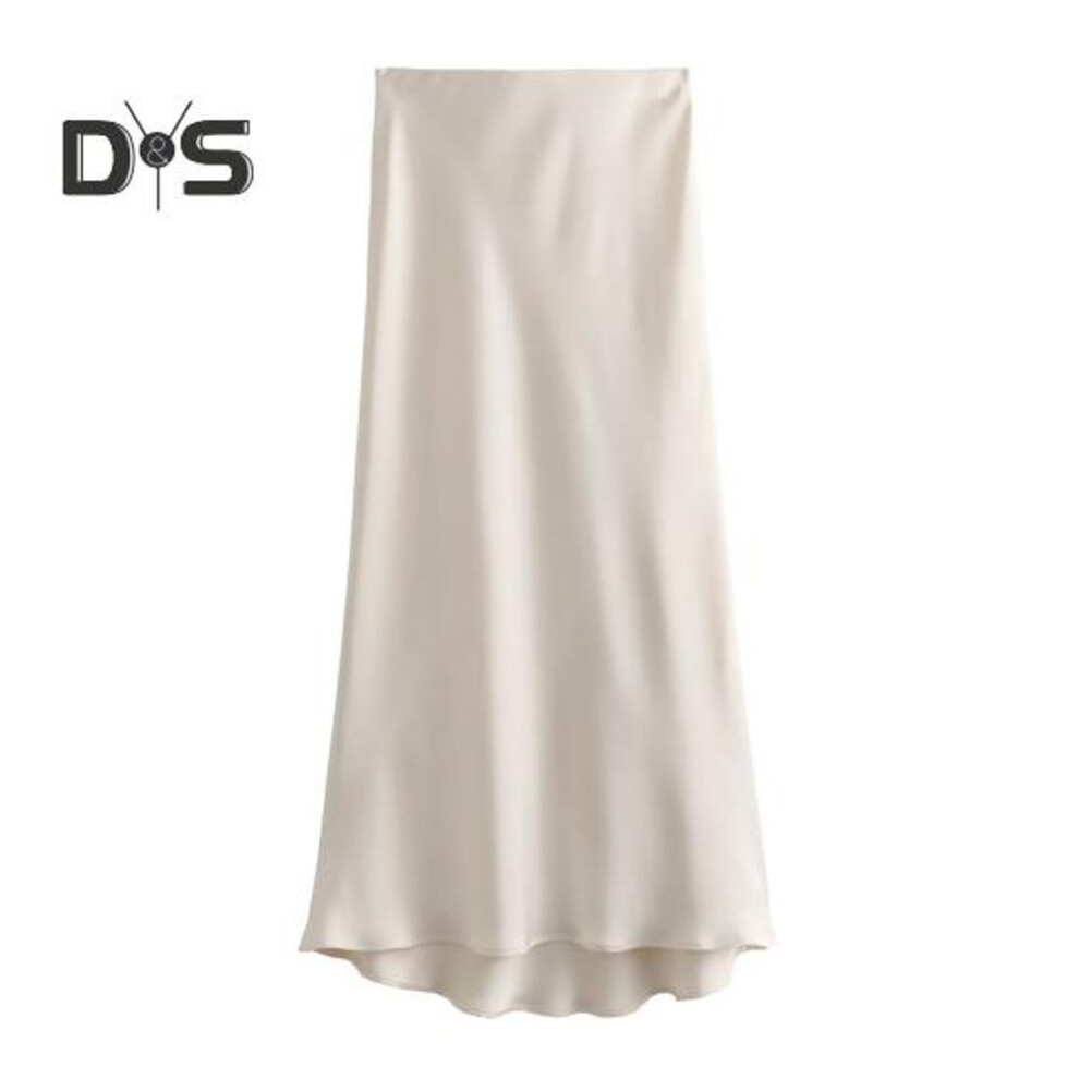 (XS, white) Women Skirt High Waist Satin Solid Clolor Elastic A line Slim Fit Soft Breathable Ankle Length OL Commute Style Formal Party Prom Maxi Skirt