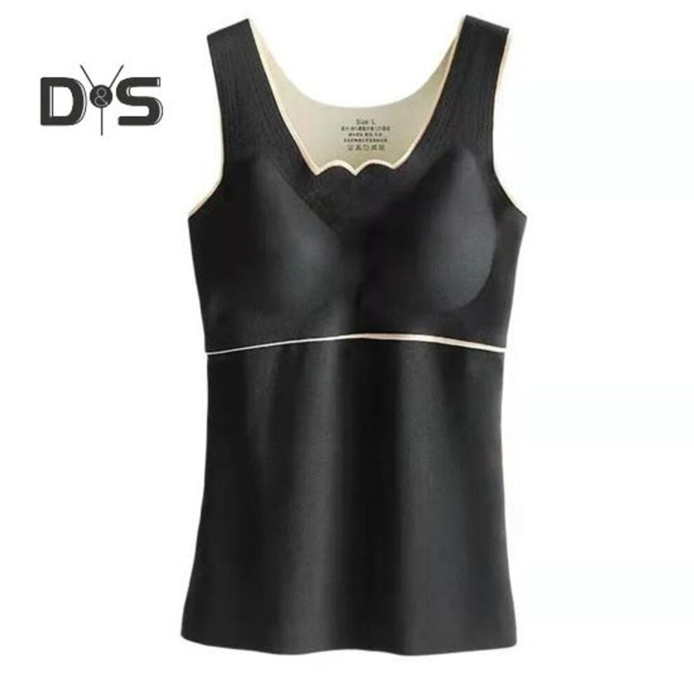 (black, XL) Women Fall Winter Thermal Vest Thickened Plush Sleeveless V Neck Slim Fit Padded Pullover Soft No Wire Elastic Bottoming Underwear Tank Top