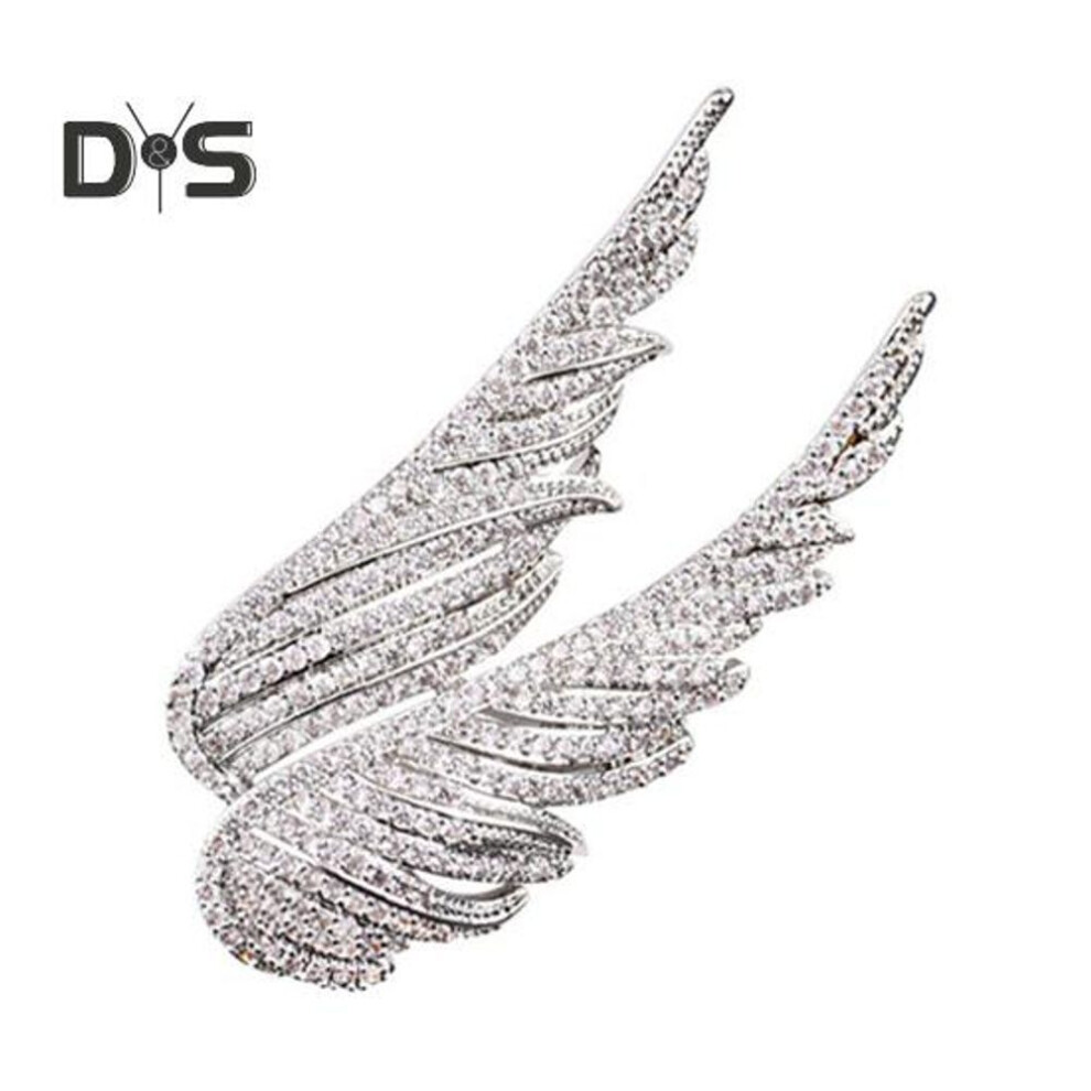 (silver) Shining Rhinestones Brooch Pin Fine Workmanship Polishing Collection Angel Wings Elegant Feather Brooch Costume Accessories
