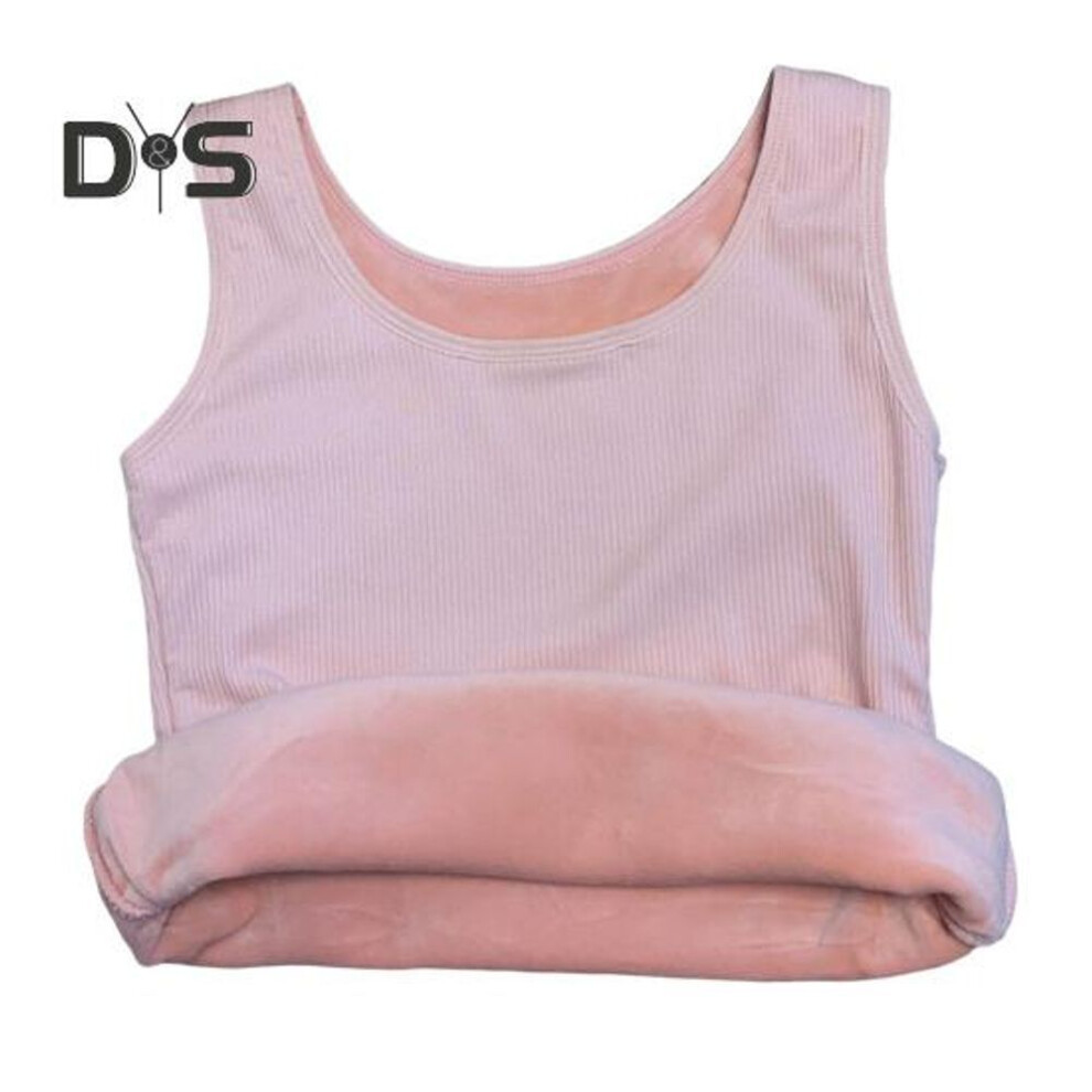(pink) Winter Women Thermal Vest Seamless Plush Fast Temperature Lock Round Neck Slim Fit Elastic Sleeveless Inner Wear Bottoming Tank Top