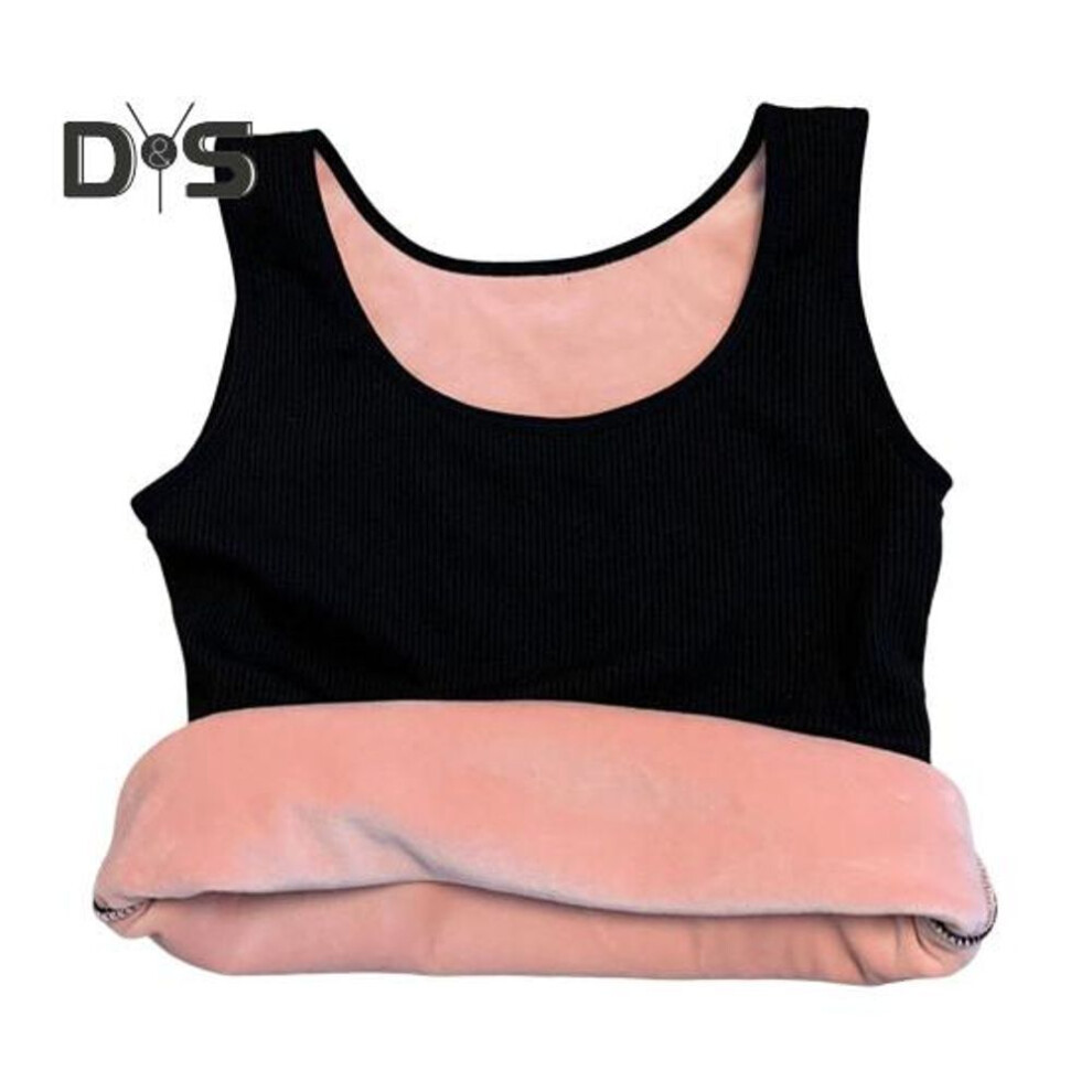 (black) Winter Women Thermal Vest Seamless Plush Fast Temperature Lock Round Neck Slim Fit Elastic Sleeveless Inner Wear Bottoming Tank Top