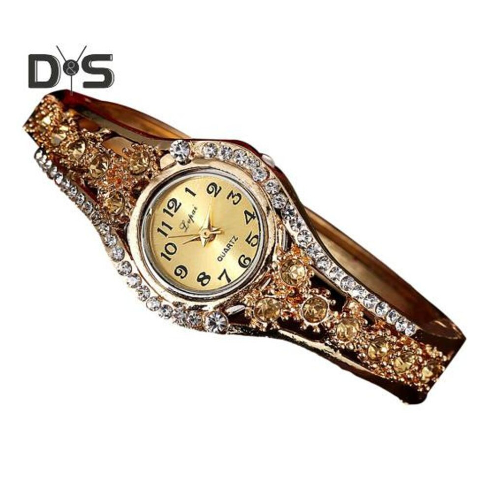 (golden) Women Bracelet Watch Luxury Colorful Rhinestone Ethnic Style Elegant Round Vintage Ladies Girls Dress Wristwatch Fashion Jewelry Birthday Gift