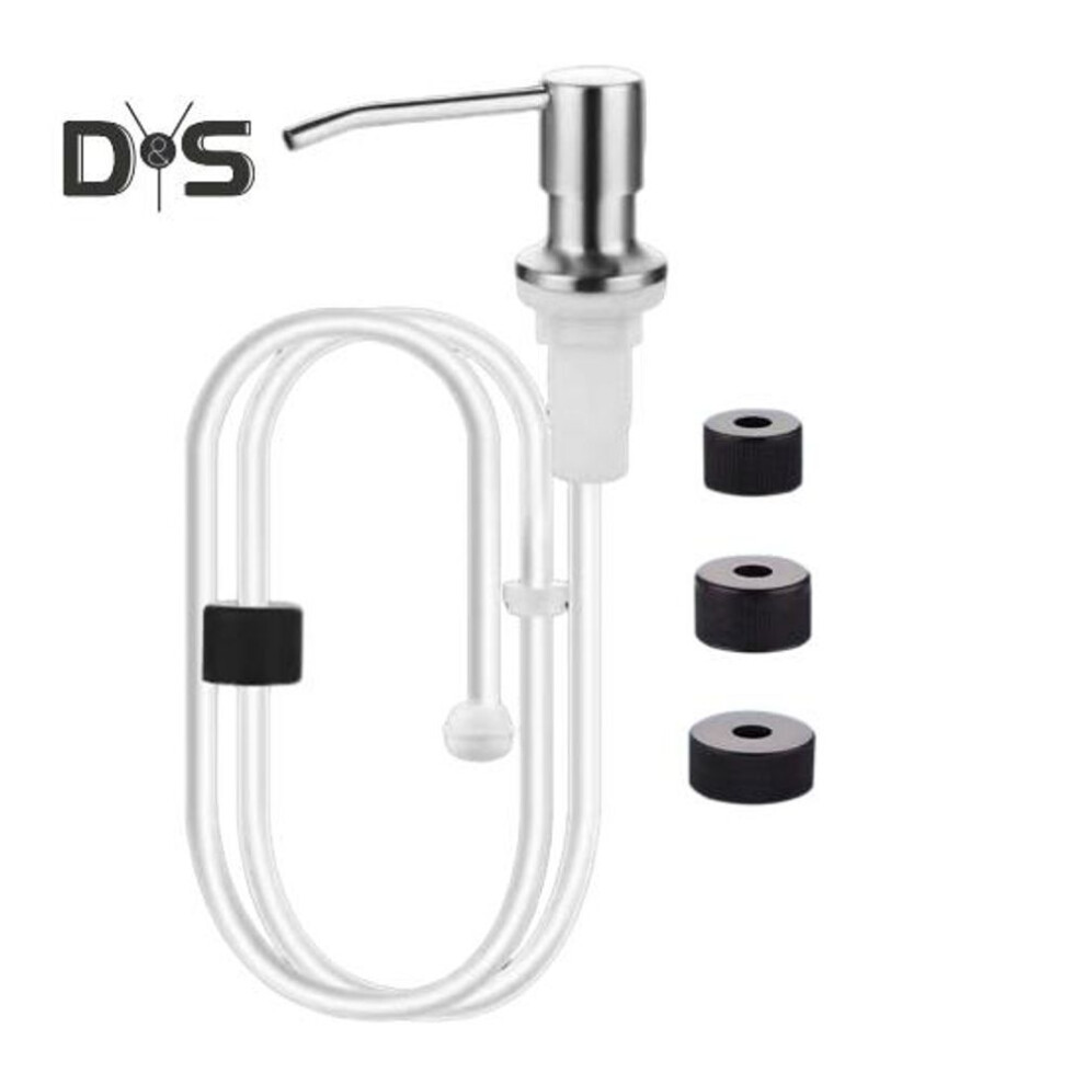 (silver, 1M) Soap Dispenser For Kitchen Sink Stainless Steel Countertop Pump With 1m Extension Tube Kit 360-degree Rotation Anti-corrosion Hand Wash Pump For Home