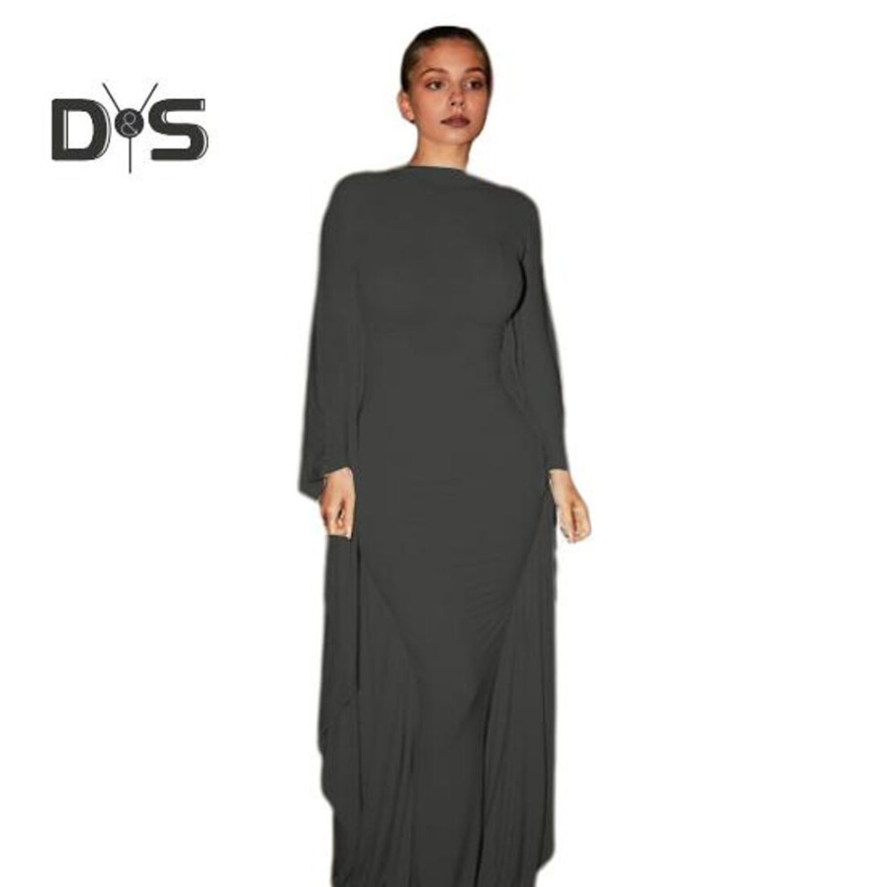 (black, M) Women Evening Dress Dolman Sleeves Skinny Cape Type Pure Color O Neck Long Sleeves Sheath Prom Cocktail Dinner Special Events Maxi Dress