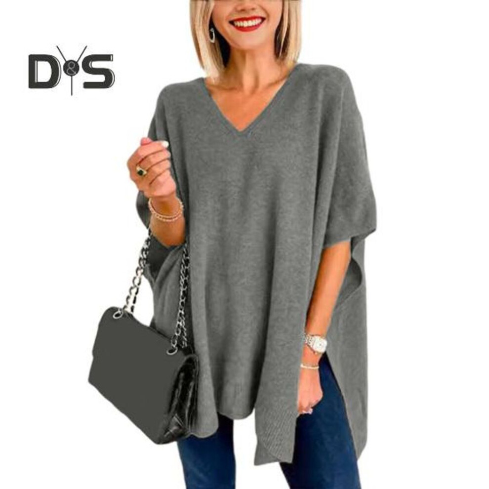 (M, dark gray) Women Sweater V-neck Batwing Style Sleeveless Loose Fit Casual Top Solid Color High Low Hem Knit Autumn Winter Sweater Vest