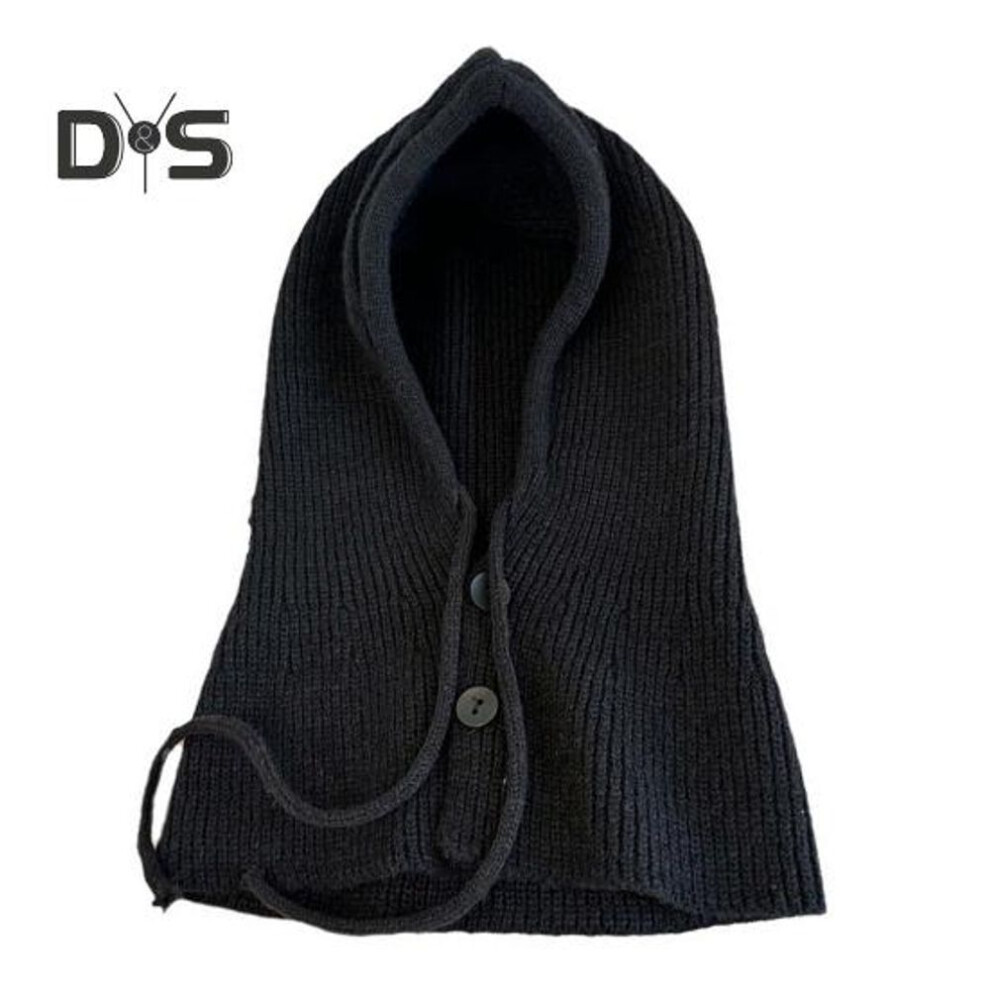 (black) Women Winter Balaclava Hat Thick Warm Knitted Button Closure Windproof Cycling Headwear Adjustable Full Protection Outdoor Travel Cold Weather Skiing