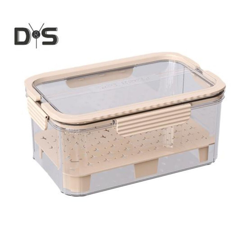 (light yellow) Lettuce Storage Container Leak-proof Clear Crisper Box Produce Saver 2-tier Ice Cooler Basket Portable Fruit Container With Drainage Tray