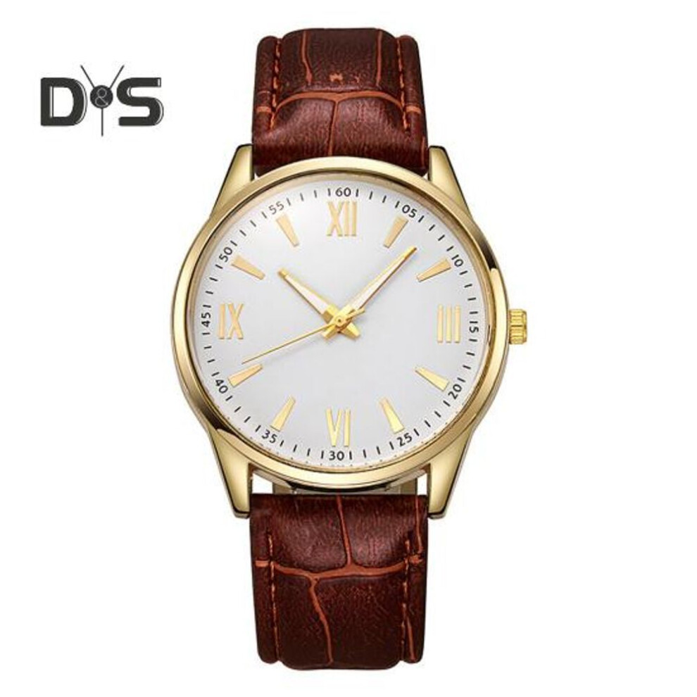 (brown) Men Business Watch Round Dial Faux Leather Strap Quartz Movement Teens Adults Formal Dress Wristwatch Fashion Jewelry Accessory