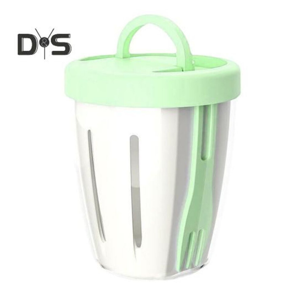 (green) Double-layer Salad Cup Portable Fruit Container with Fork Leakproof Sealed Food Box for Picnic Outdoor Travel