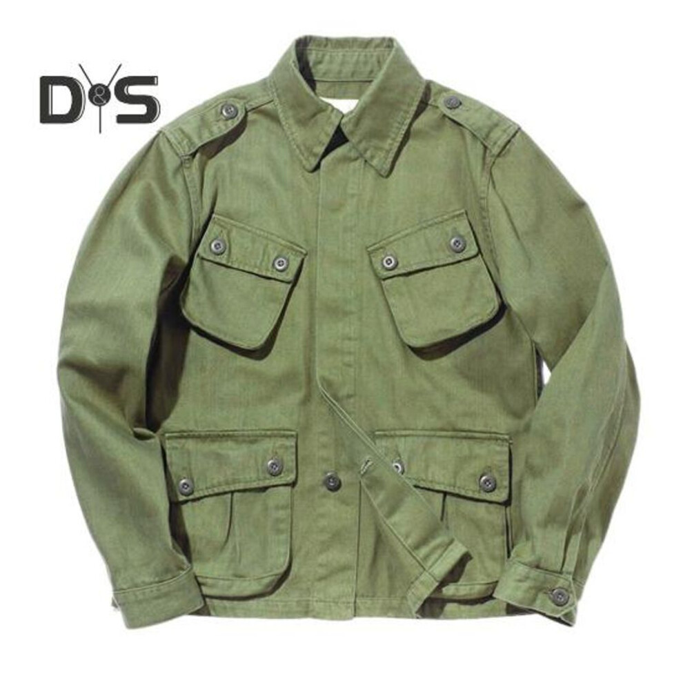 (green, M) Men Cargo Coat Lapel Long Sleeve Solid Color Work Style Jacket With Multiple Pockets Buttons Closure Autumn Casual Outwear
