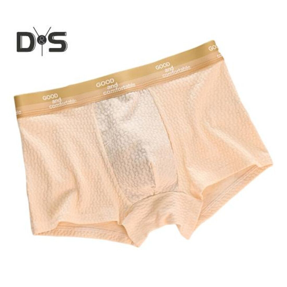 (light yellow, XL) Men Boxer Underwear Mid-rise Elastic Waist Letter Print U-Convex Shorts Briefs Breathable Smooth Lines Boxer Briefs