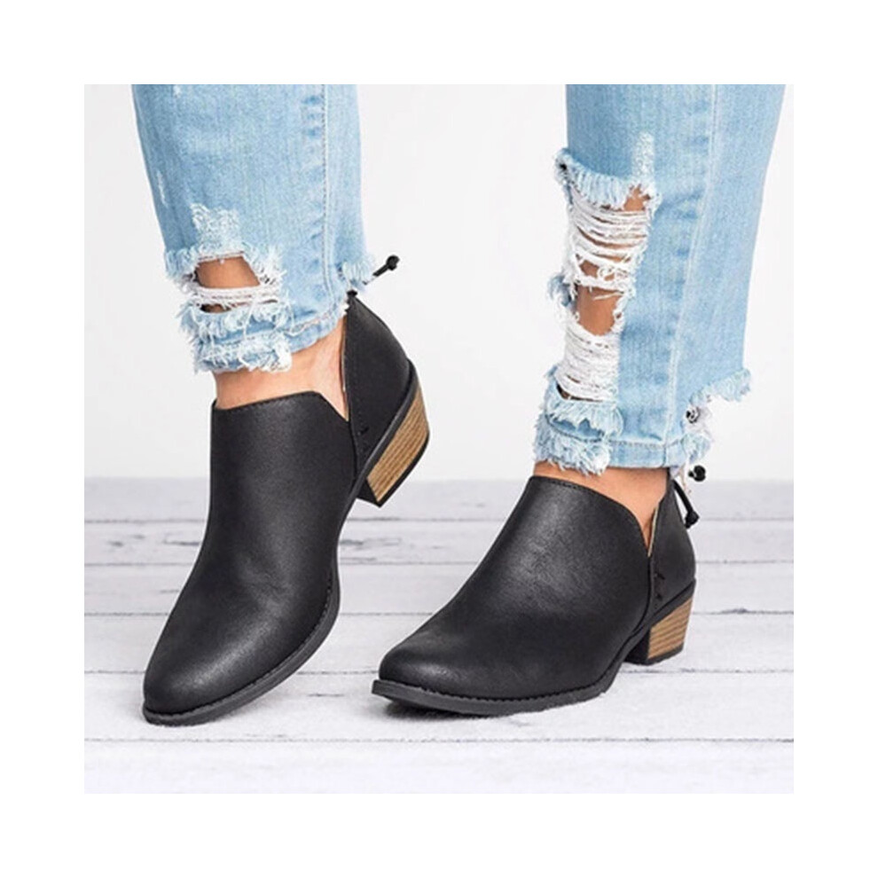 (Black,EU39)Bottines femme talon bas bout pointu Rome chaussures courtes grande taille