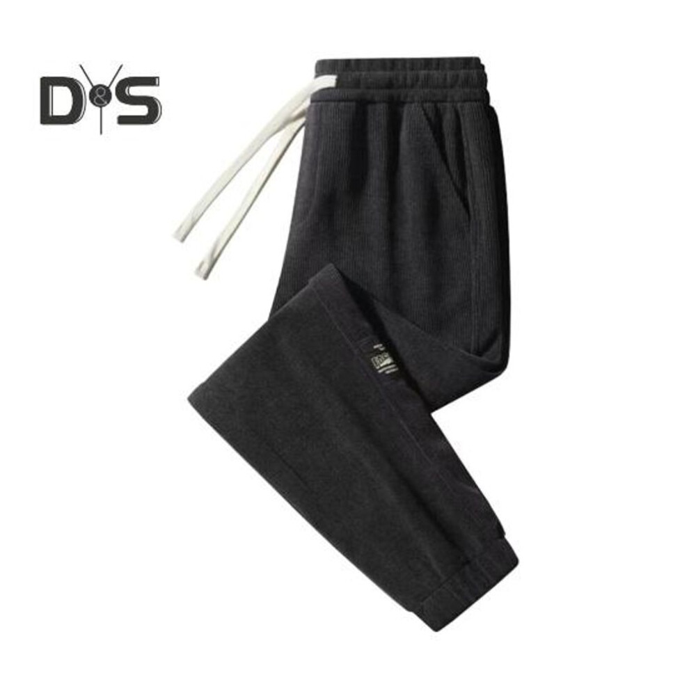 (black, 4XL) Winter Fall Men Sport Pants Loose Drawstring Elastic Waist Thick Plush Pockets Plus Size Ankle-banded Solid Color Exercise Trousers Daily Wear