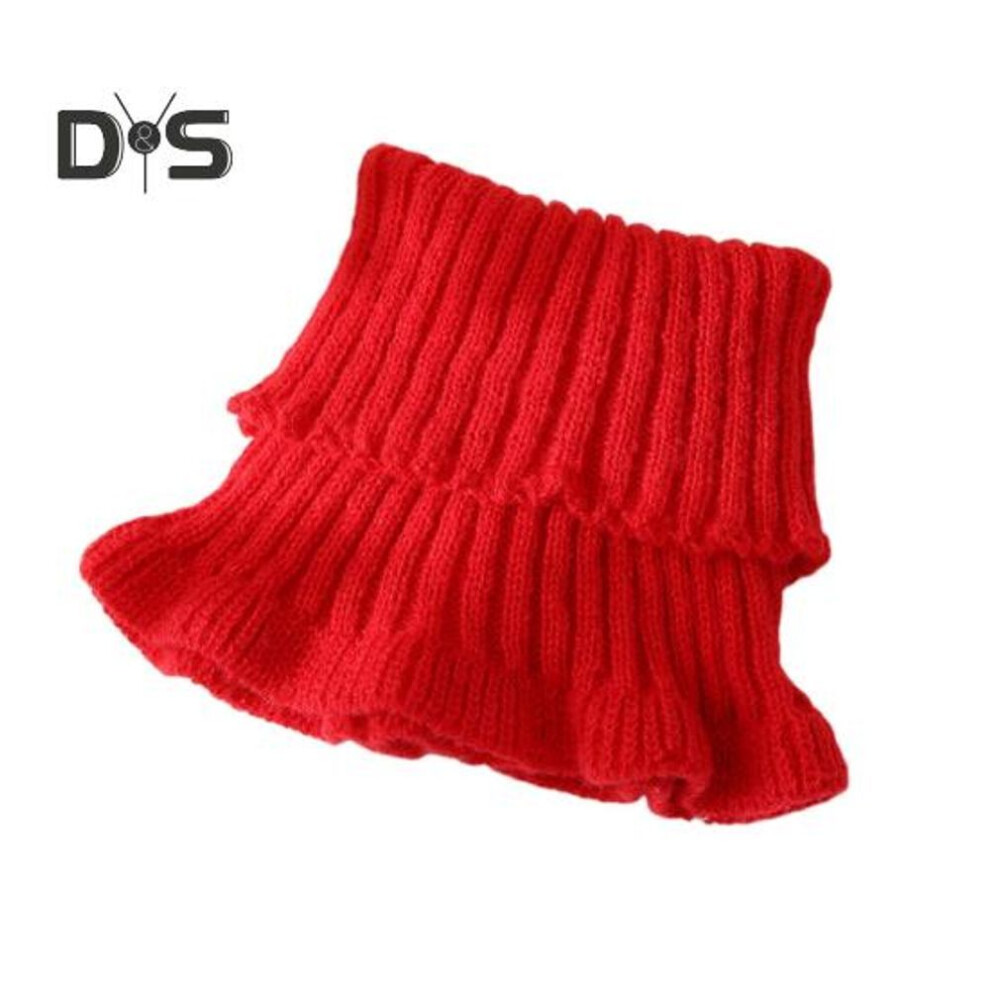 (red) Women Neck Scarf Solid Color Sheer Trim Fake Collar Knitted Warmth Style Neck Warmer Versatile Clothes Accessory