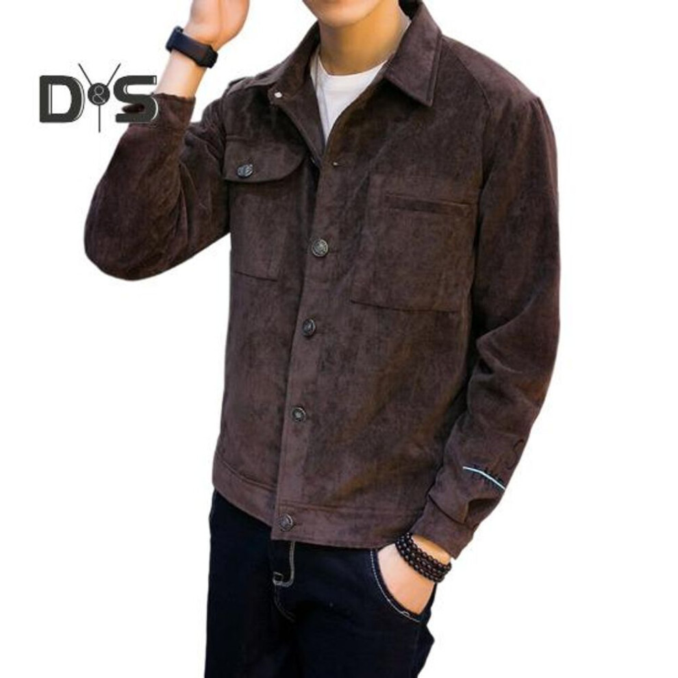 (coffee, XL) Autumn Winter Cargo Coat Lapel Long Sleeve Solid Color Suede Jacket With Pockets Buttons Closure Men Casual Outwear