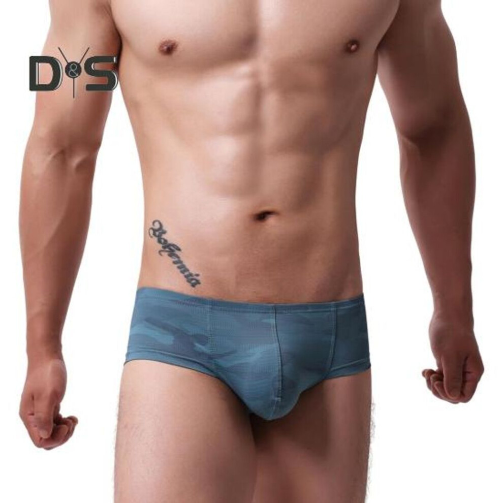 (blue, M) Men Boxer Briefs Low Rise U-convex Slim Fit Shorts Underwear Colorful Printing High Elasticity Breathable Shorts Underwear