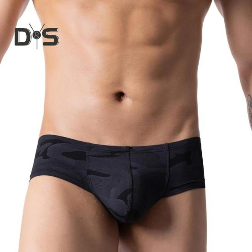 (black, M) Men Boxer Briefs Low Rise U-convex Slim Fit Shorts Underwear Colorful Printing High Elasticity Breathable Shorts Underwear