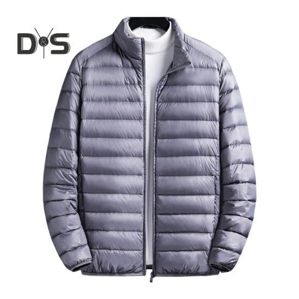 (grey, XXL) Men Cotton Coat Stand Collar Long Sleeve Zipper Closure Lightweight Jacket With Side Pockets Down Cotton Quilted Outwear