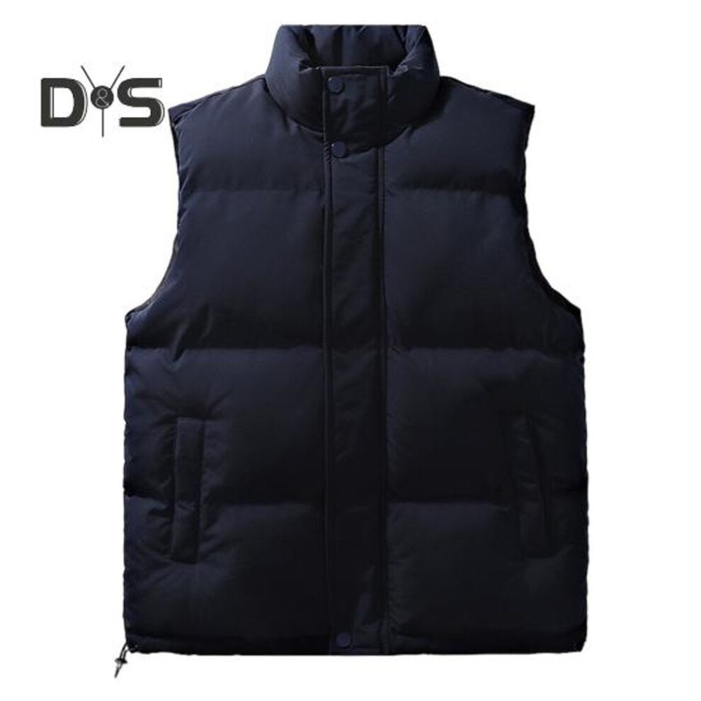 (XXXL, navy blue) Men Vest Coat Stand Collar Sleeveless Zipper Closure Waistcoat with Pockets Design Adjustable Hem Solid Color Vest Coat