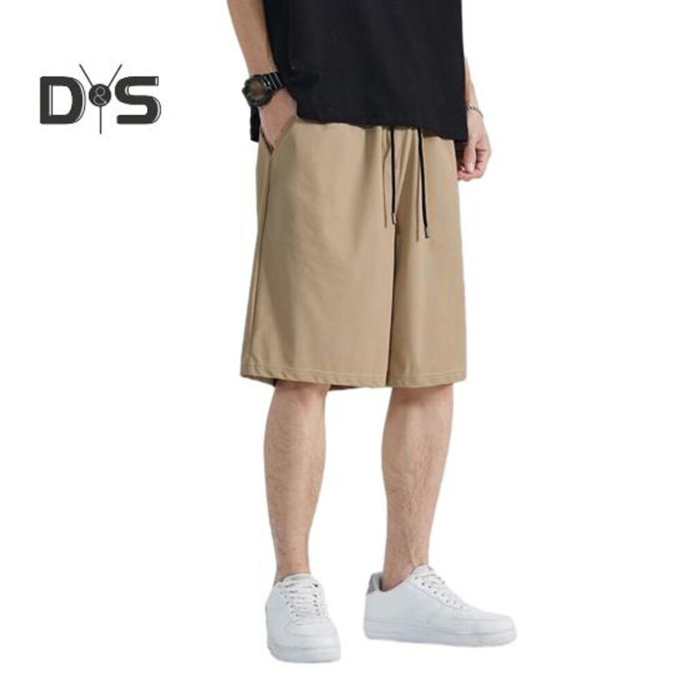 (khaki, 3XL) Men Shorts Adjustable Drawstring Waist Casual Trousers with Reinforced Pockets Solid Color Wide Leg Summer Sport Shorts