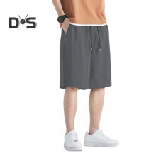 (grey, 4XL) Men Shorts Adjustable Drawstring Waist Casual Trousers with Reinforced Pockets Solid Color Wide Leg Summer Sport Shorts