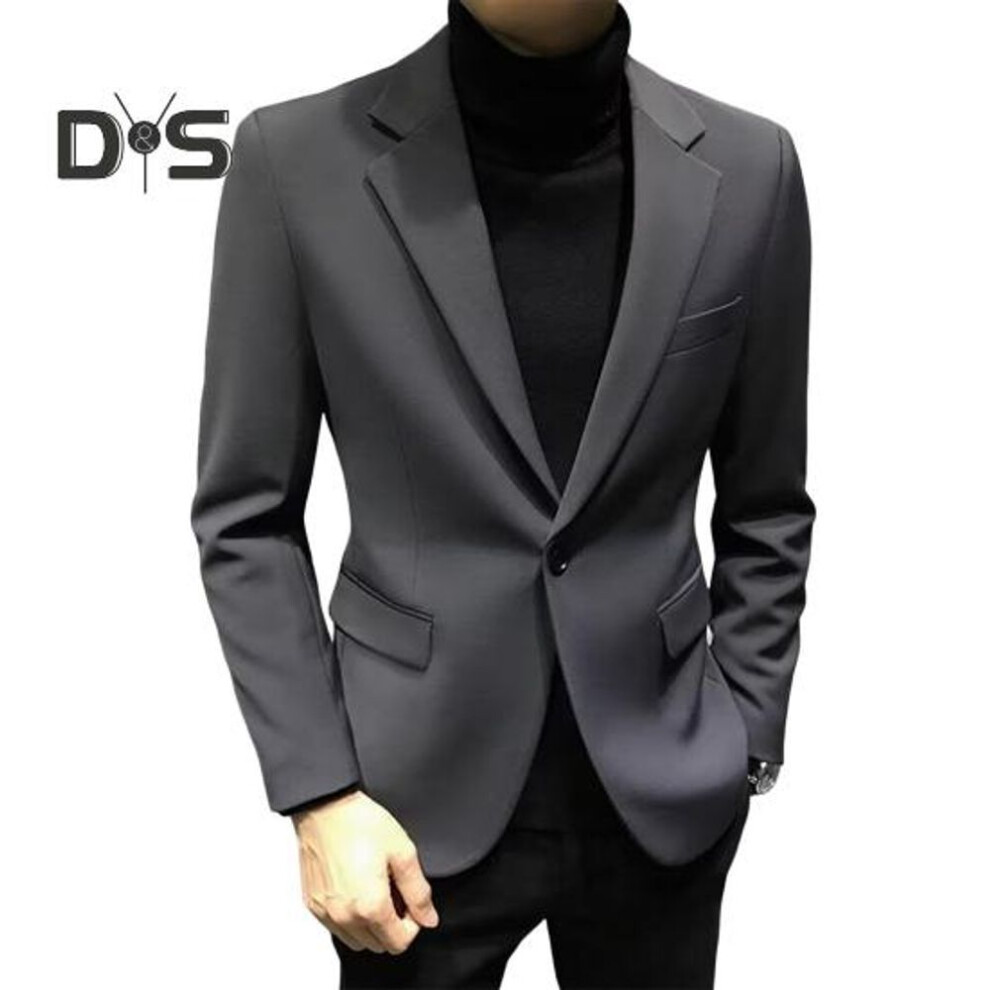 (L, dark gray) Men Suit Coat Lapel Long Sleeve Flap Pockets Casual Formal Suit Jacket Solid Color Single Button Business Work Outwear