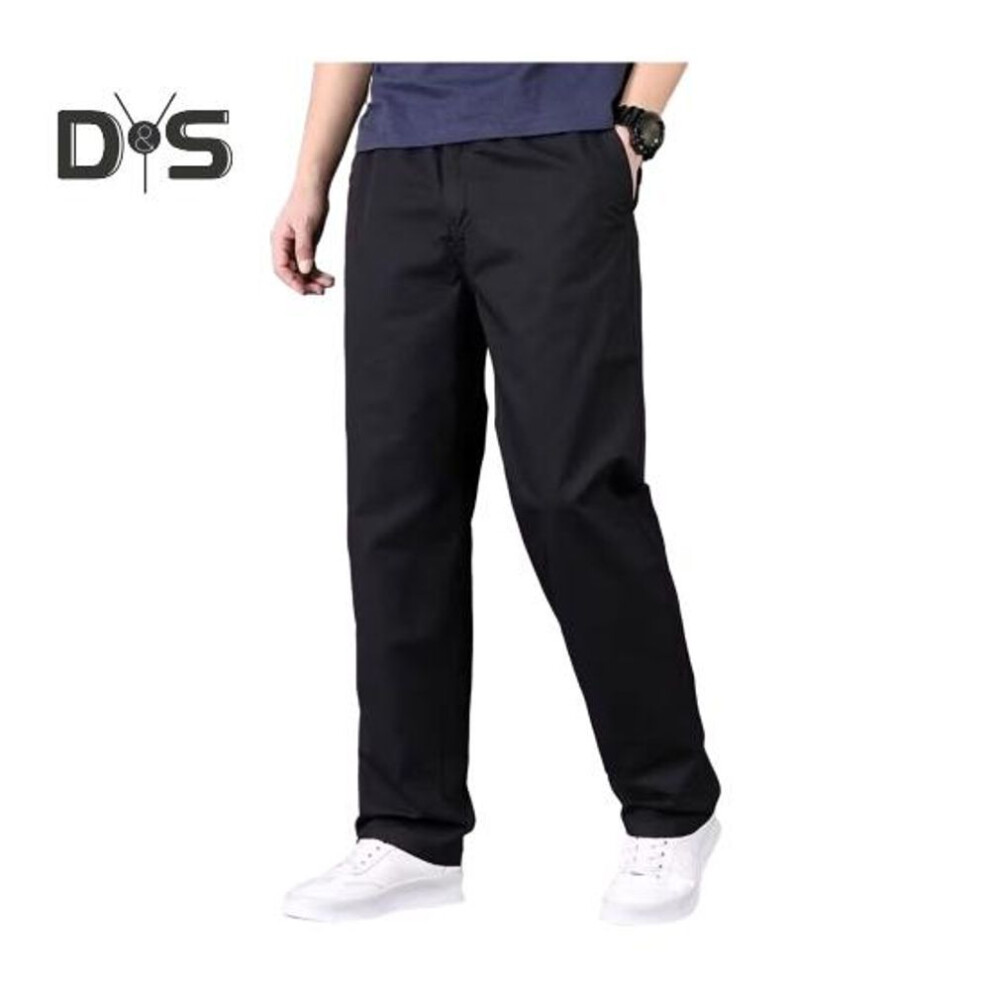 (black, 3XL) Men Cargo Pants Straight Wide Leg Solid Color Pockets Button Zipper Closure Smooth Quick-drying Outdoor Streetwear Long Trousers