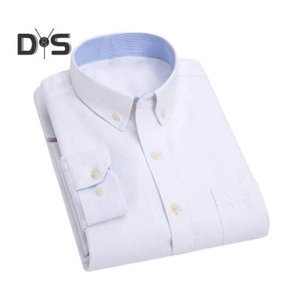 (39, white) Fall Men Shirt Stand-up Collar Buttons Long Sleeves Solid Color Slim Fit Mid Length Casual Formal Business Commute Top