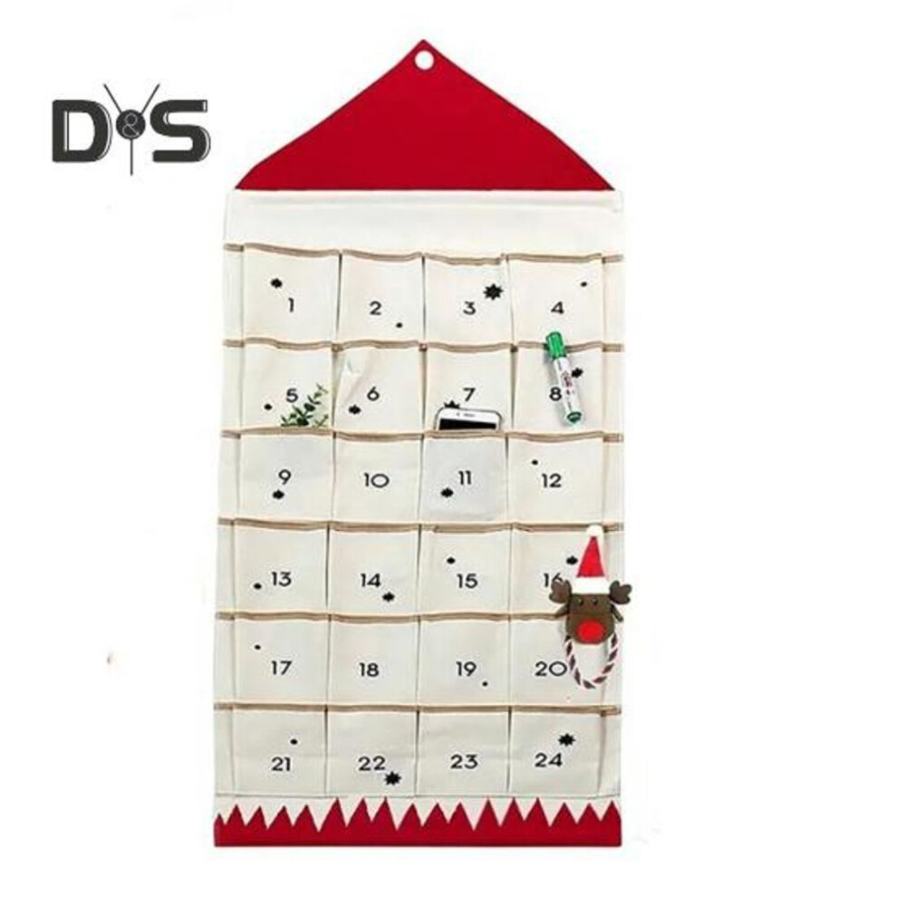 (red) Advent Calendar Storage Bag Easy To Install Christmas Wall Hanging Reusable Diy Advent Calendar With Storage Pocket