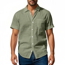 (army green, XXL) Mens Linen Shirts Short Sleeve Button Down Shirts Wrinkle Free Casual Vacation Beach Summer Tops