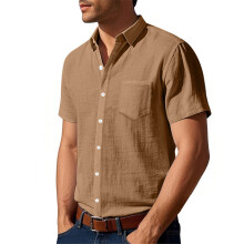 (yellow, XXL) Mens Linen Shirts Short Sleeve Button Down Shirts Wrinkle Free Casual Vacation Beach Summer Tops