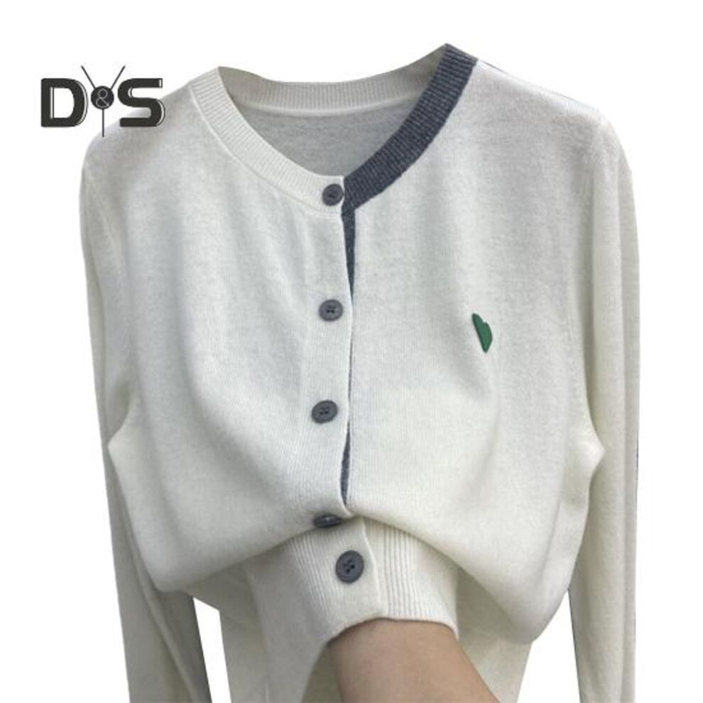 (beige) Women Fall Winter Knit Cardigan Single breasted Round Neck Color Matching Elastic Long Sleeve Warm Anti pilling Lady Sweater Coat