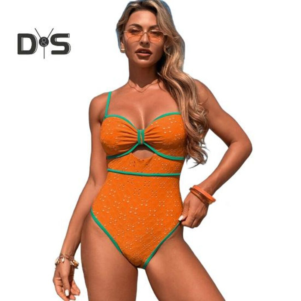 (M, orange) Women's One Piece Swimsuit Sexy Monokini Bodysuit High Cut Bathing Suit for Holiday Beach Pool Tanning